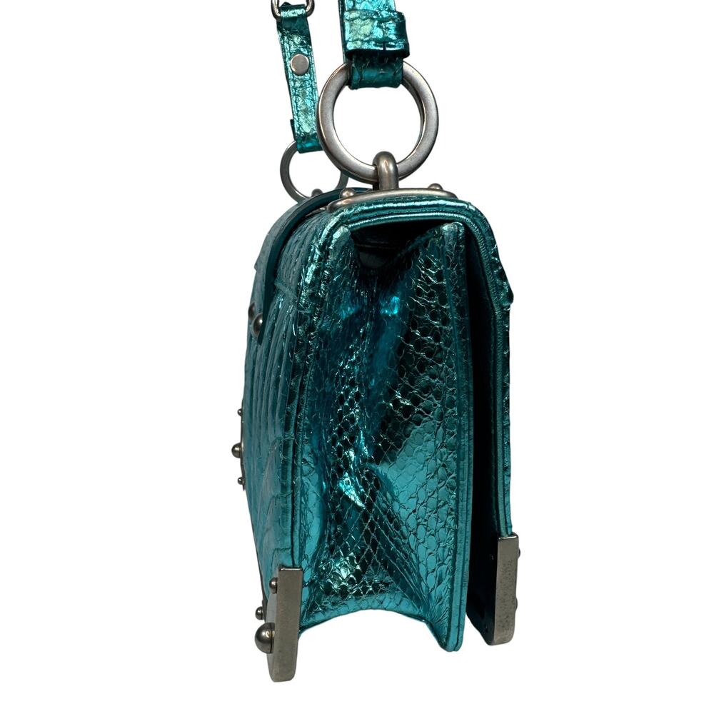 Prada Metallic Snakeskin Bag Cahier Shoulder/Crossbody Ayers Impunture Aqua SHW - Picture 5 of 16